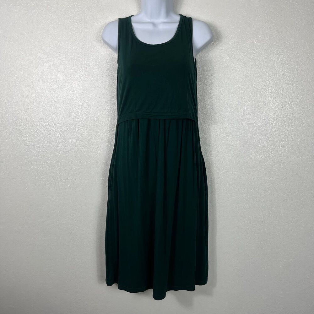 Maternity Nursing tank dress with pockets in green modal rayon spandex size mall